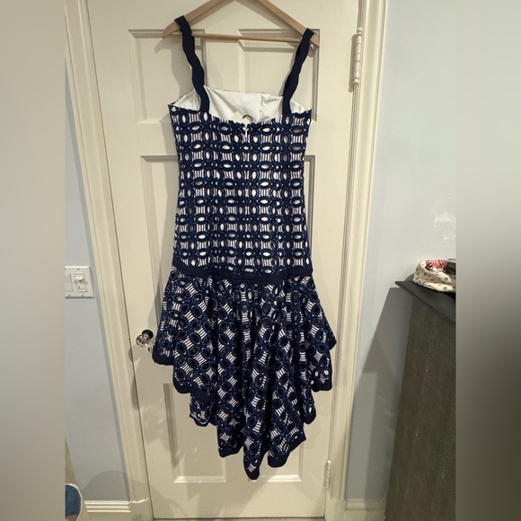 Alexis Navy and White Asymmetrical Dress with Embroidery - Picture 6 of 9